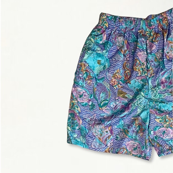 Vintage 1990s Colorful Geometric Fish Print 100% Nylon Swim Trunks Size Large - Picture 12 of 14